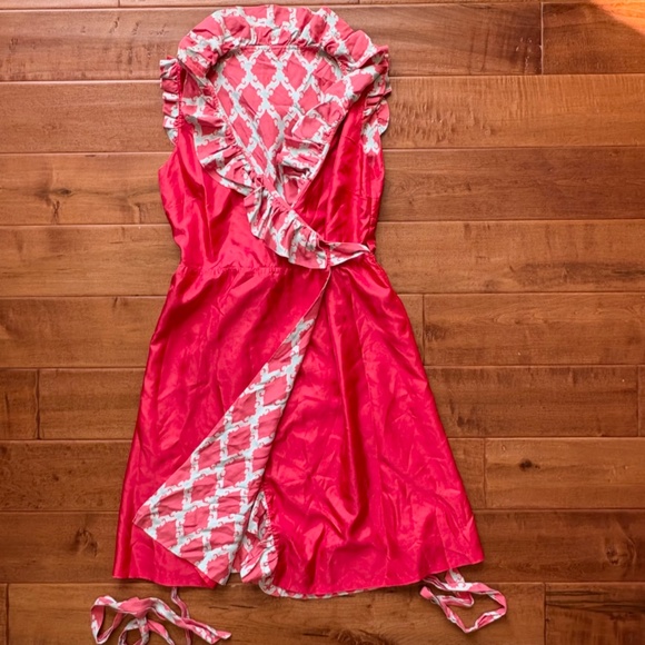Kate Spade NY Andrey 100% Silk Wrap dress Size 2 Ruffle A-Line coral-Red/cram - Picture 14 of 15